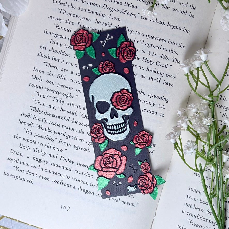 3d Printed Little Mouse Skull and Rose Bookmark