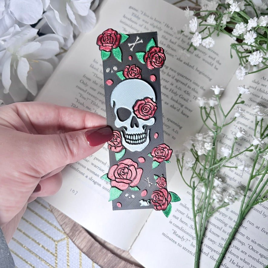 3d Printed Little Mouse Skull and Rose Bookmark