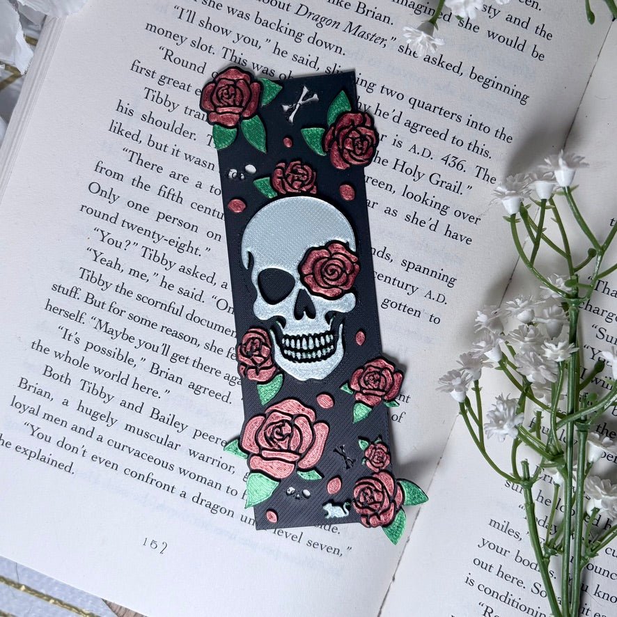 3d Printed Little Mouse Skull and Rose Bookmark
