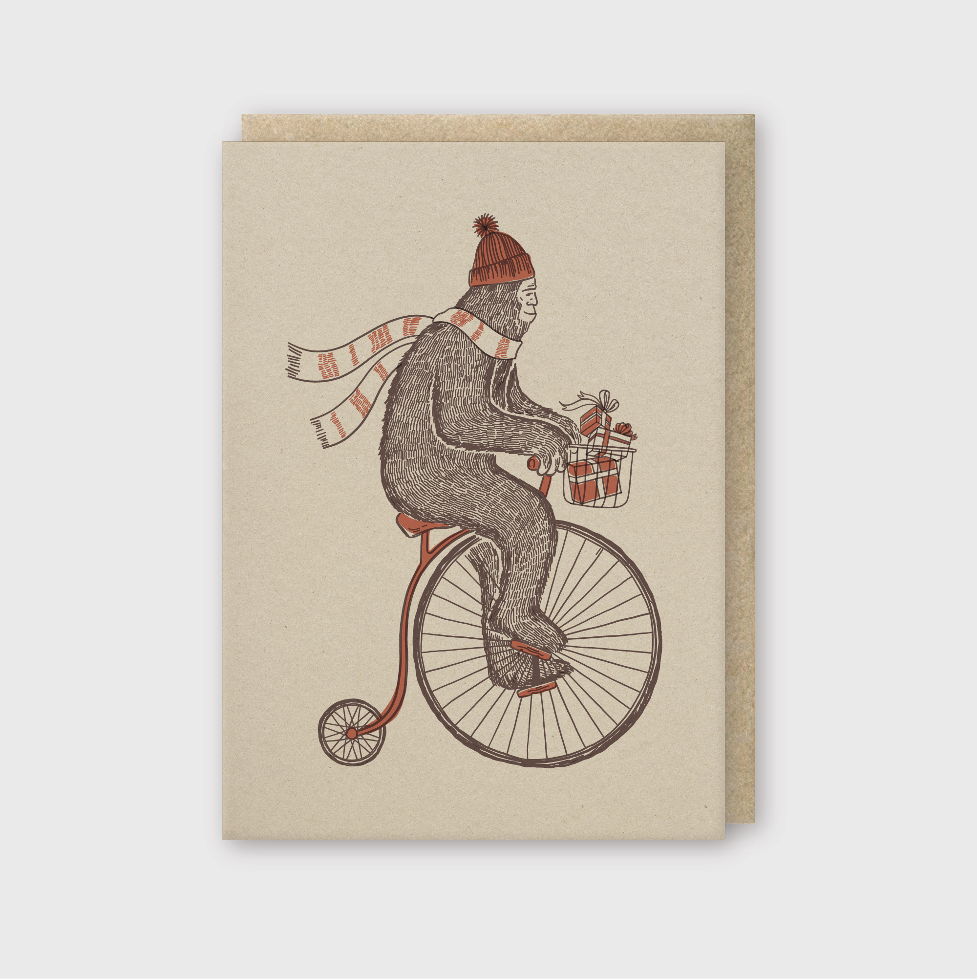 Sasquatch Bike Holiday Kraft Greeting Card