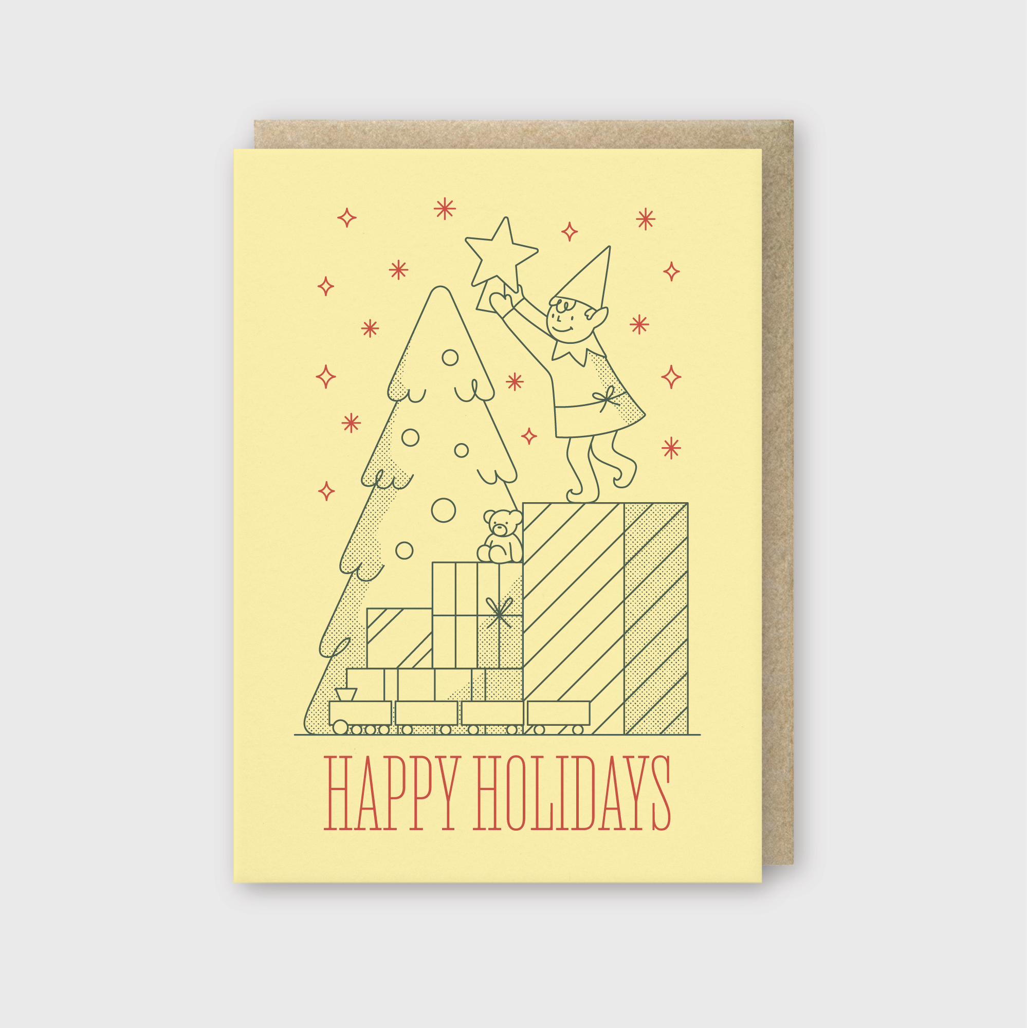 Happy Holidays Tree Elf Greeting Card