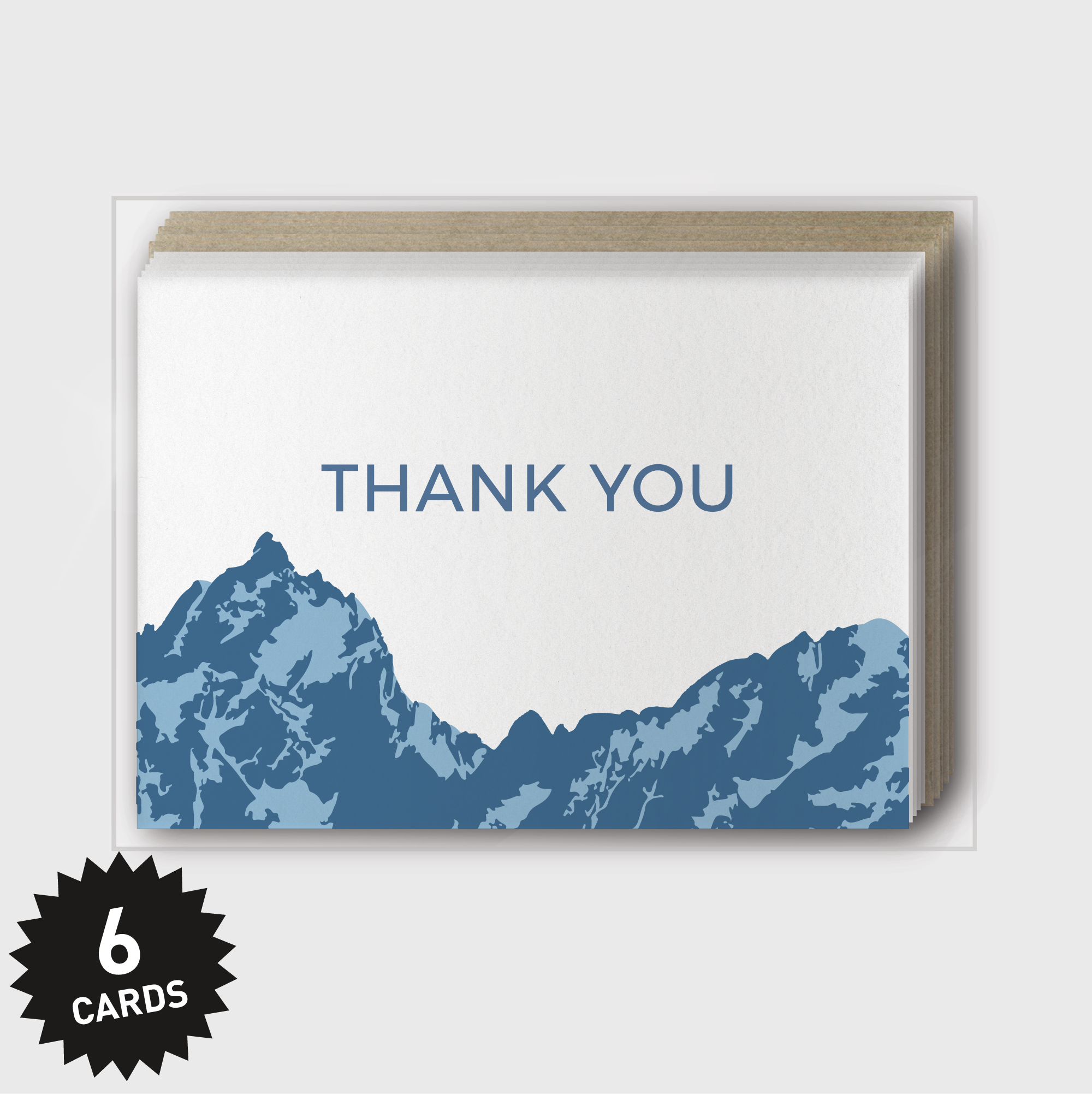Thank You Mountains Blue Greeting Cards - Box Set of 6