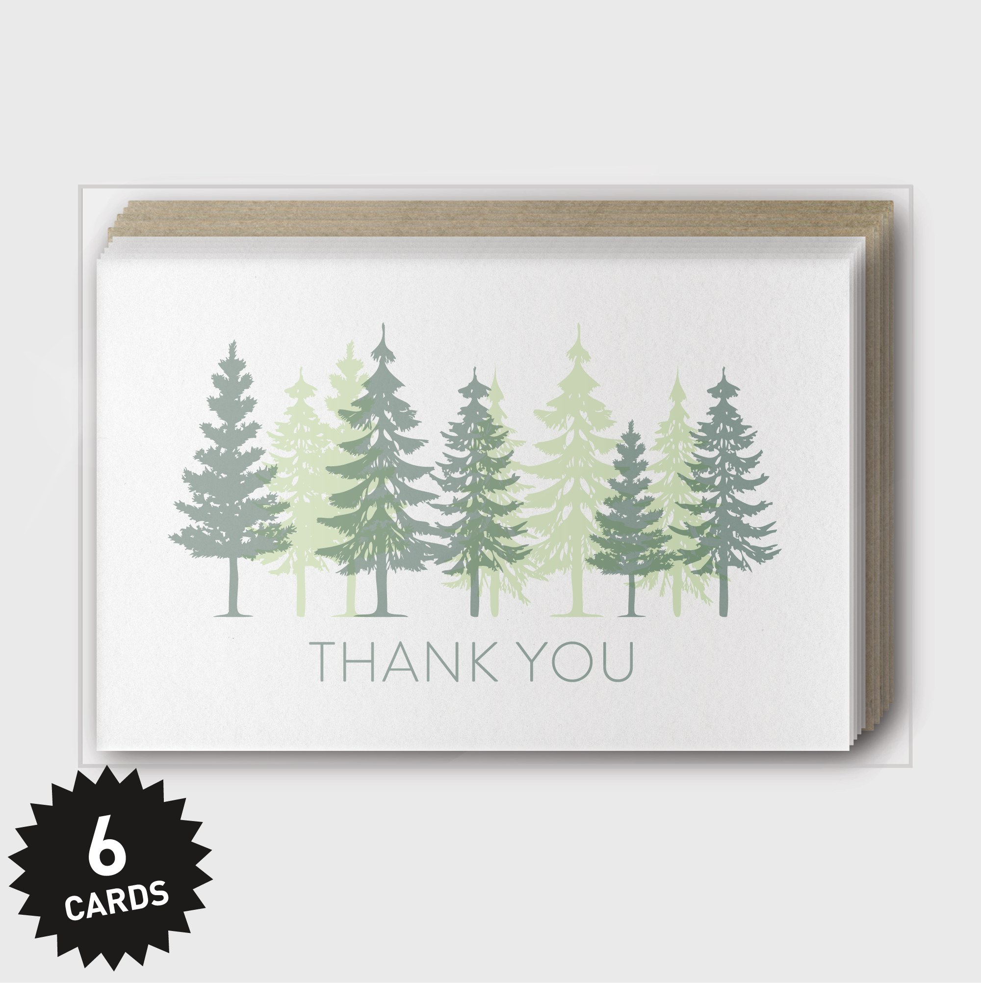 Thank You Trees Overprint Greeting Cards - Box Set of 6