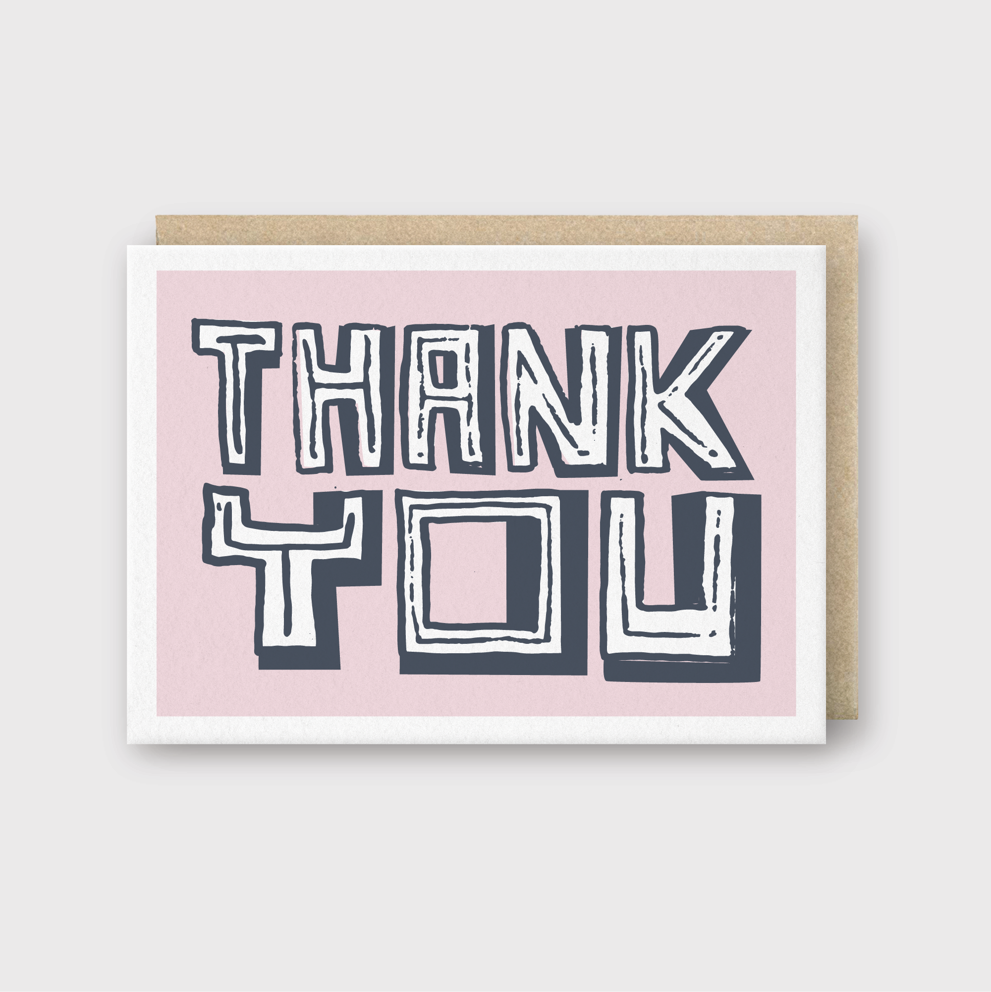 Thank You Pink Block Type Greeting Card
