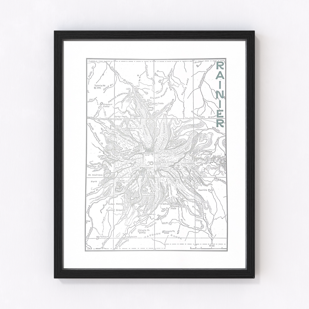 Mount Rainier Map Letterpress Print