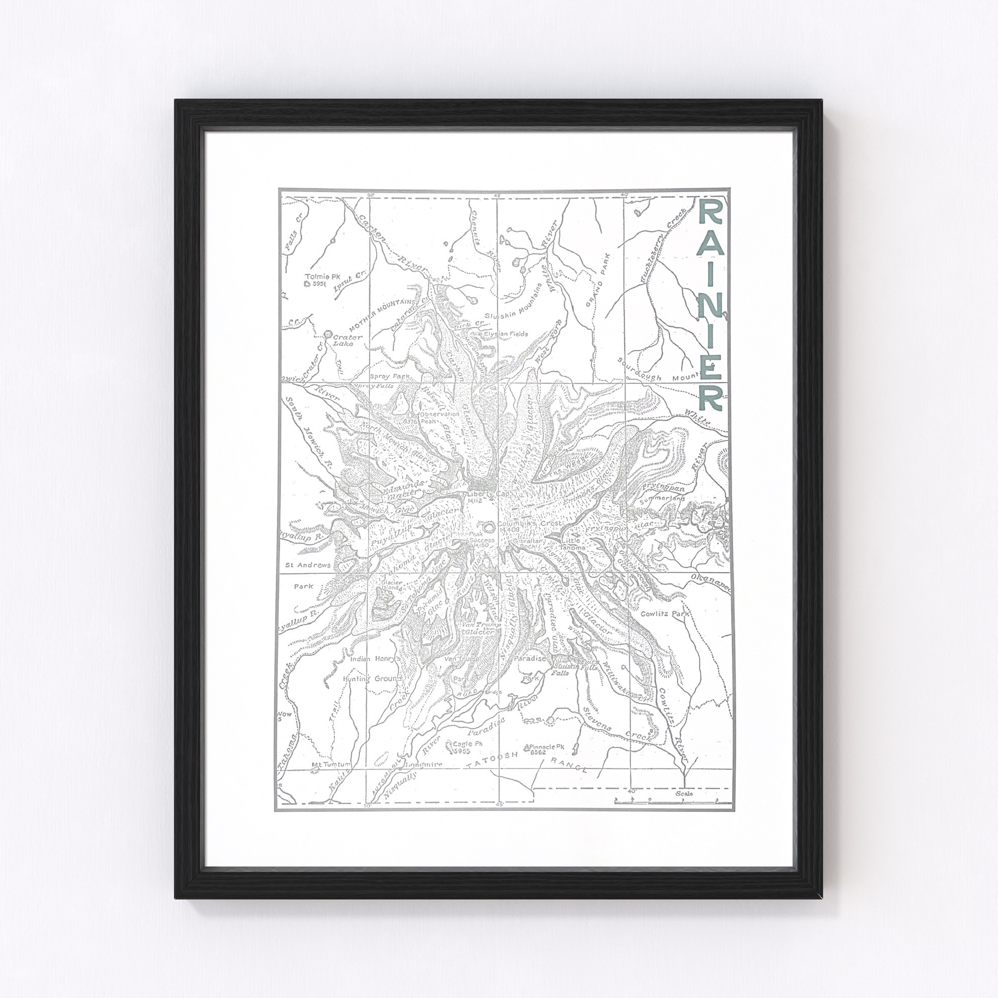 Mount Rainier Map Letterpress Print