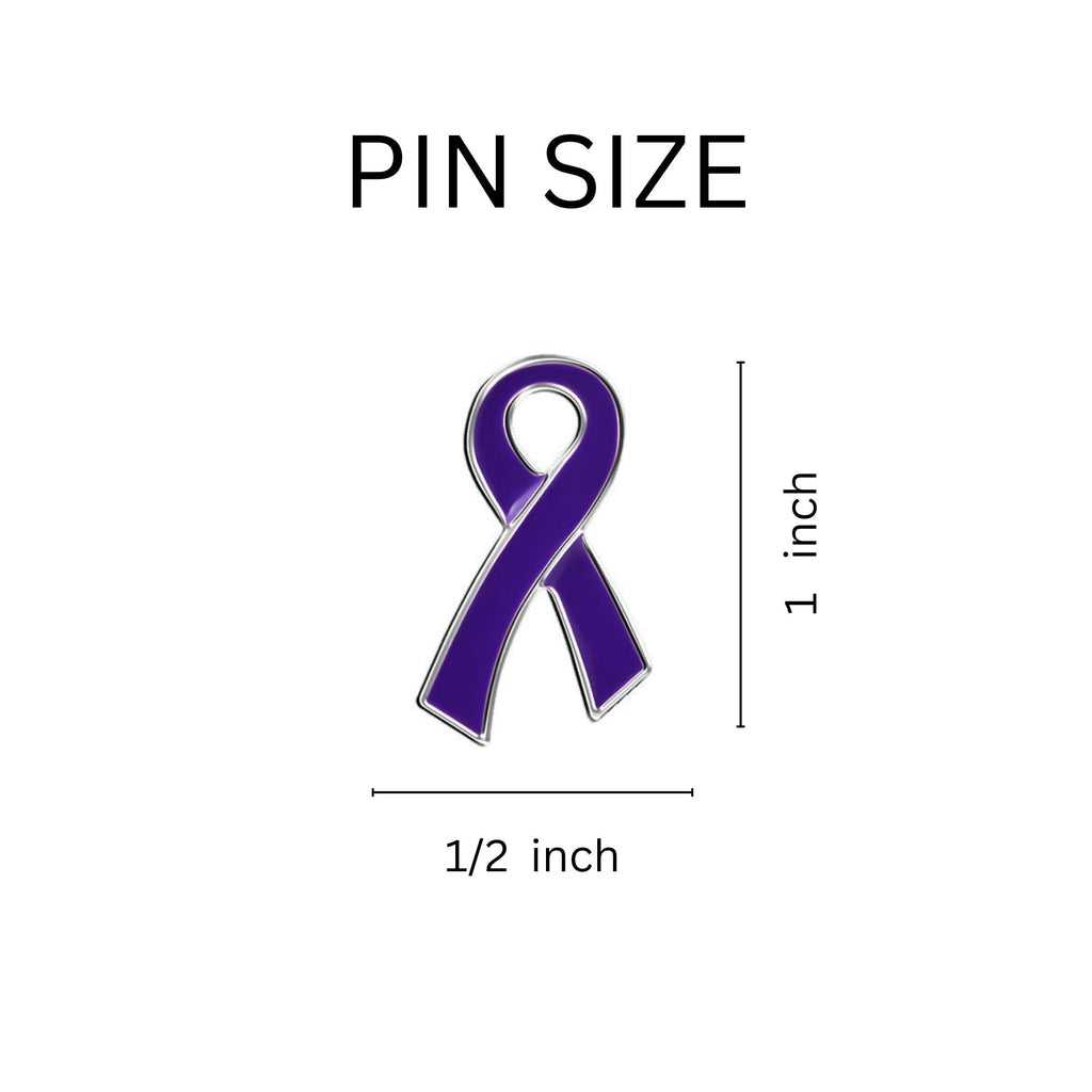 10 Pack Large Flat Purple Ribbon Pins