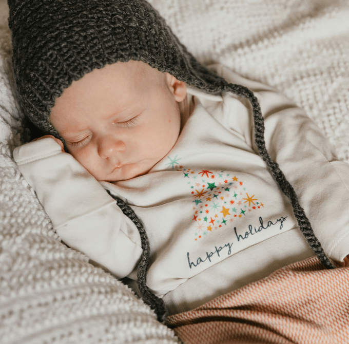 long sleeve graphic bodysuit | happy holidays tree