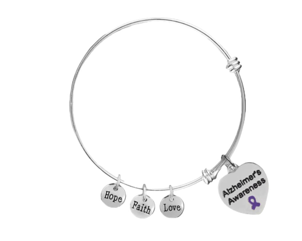 Alzheimer's Awareness Heart Retractable Charm Bracelets