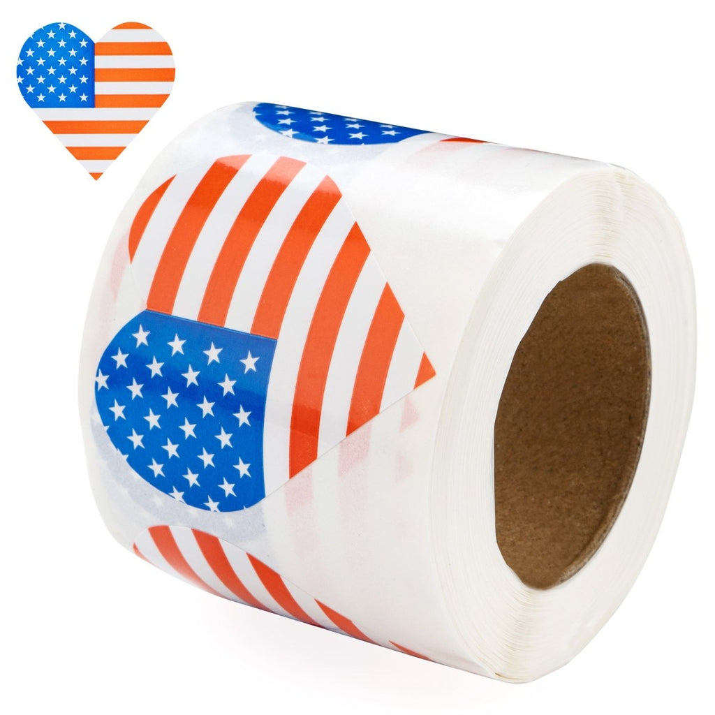 American Flag Heart Shaped Stickers (250 per Roll)