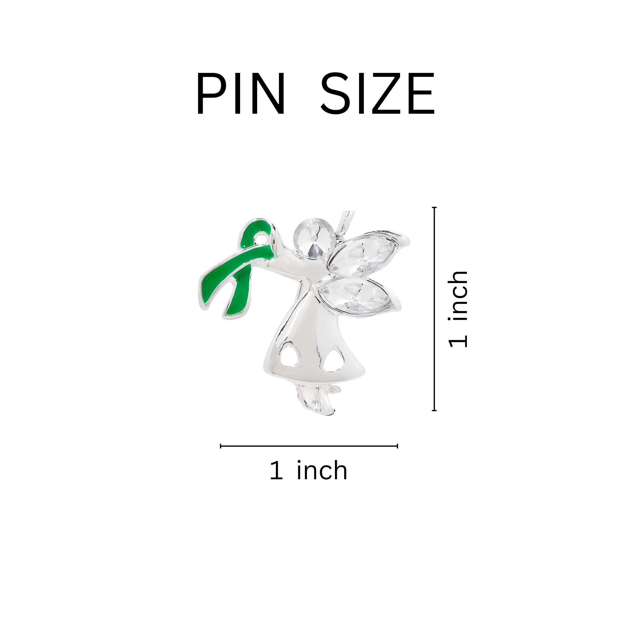 10 Pack Angel By My Side Green Ribbon Pins