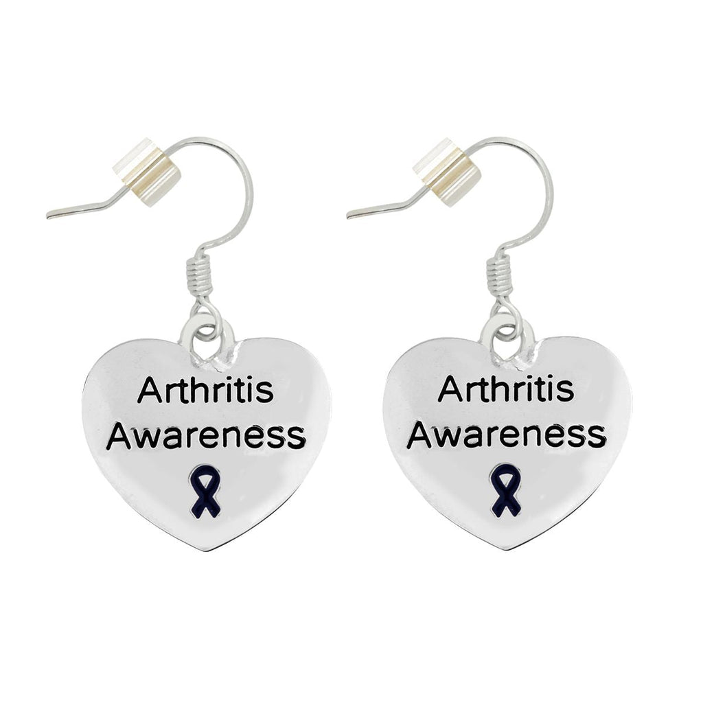 Arthritis Awareness Dark Blue Ribbon Heart Charm Earrings