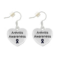 Arthritis Awareness Dark Blue Ribbon Heart Charm Earrings