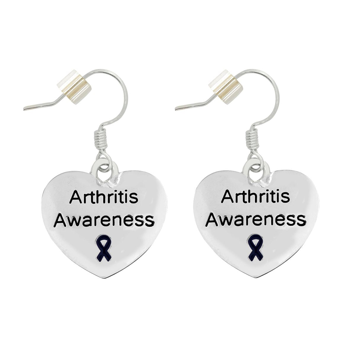 Arthritis Awareness Dark Blue Ribbon Heart Charm Earrings