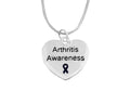 Arthritis Awareness Dark Blue Ribbon Heart Charm Necklaces