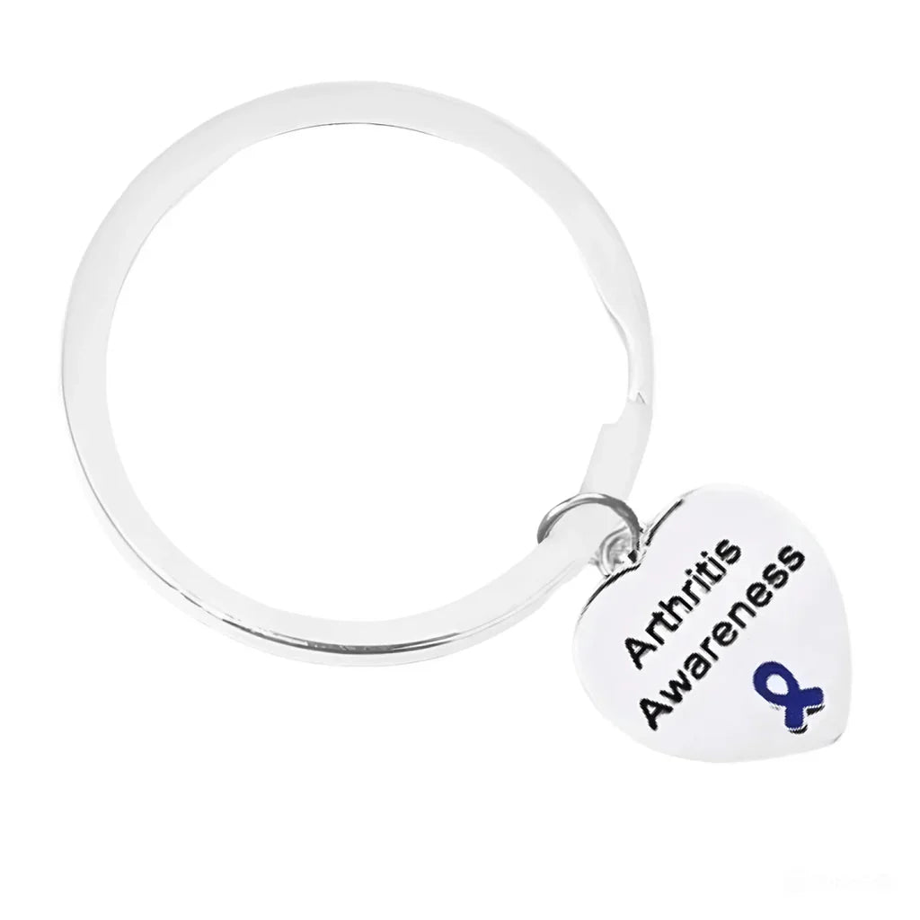 Arthritis Awareness Dark Blue Ribbon Heart Charm Split Style Key Chains