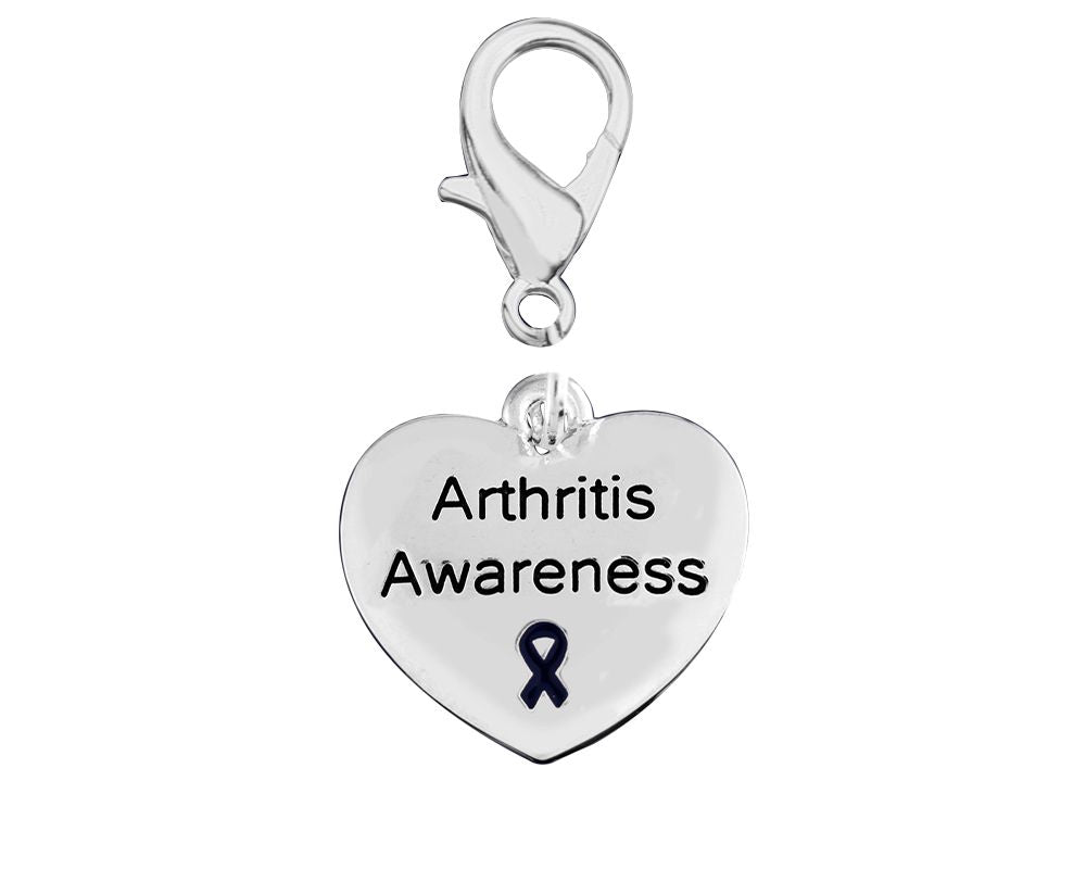 Arthritis Awareness Dark Blue Ribbon Heart Hanging Charms