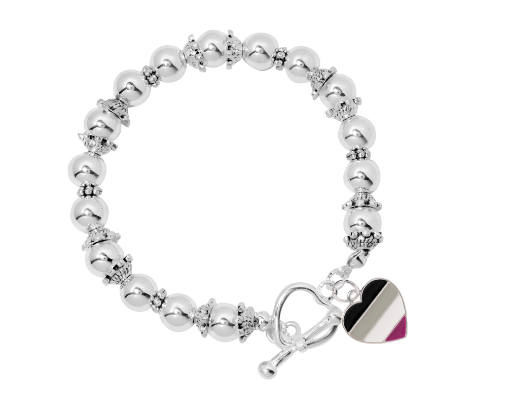 Asexual Flag Heart Silver Beaded Bracelets