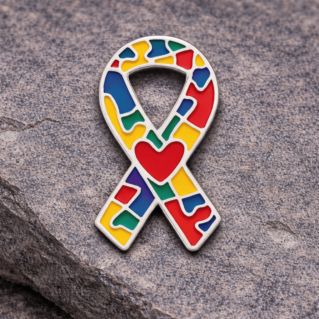 Autism Puzzle Ribbon with Heart Pins