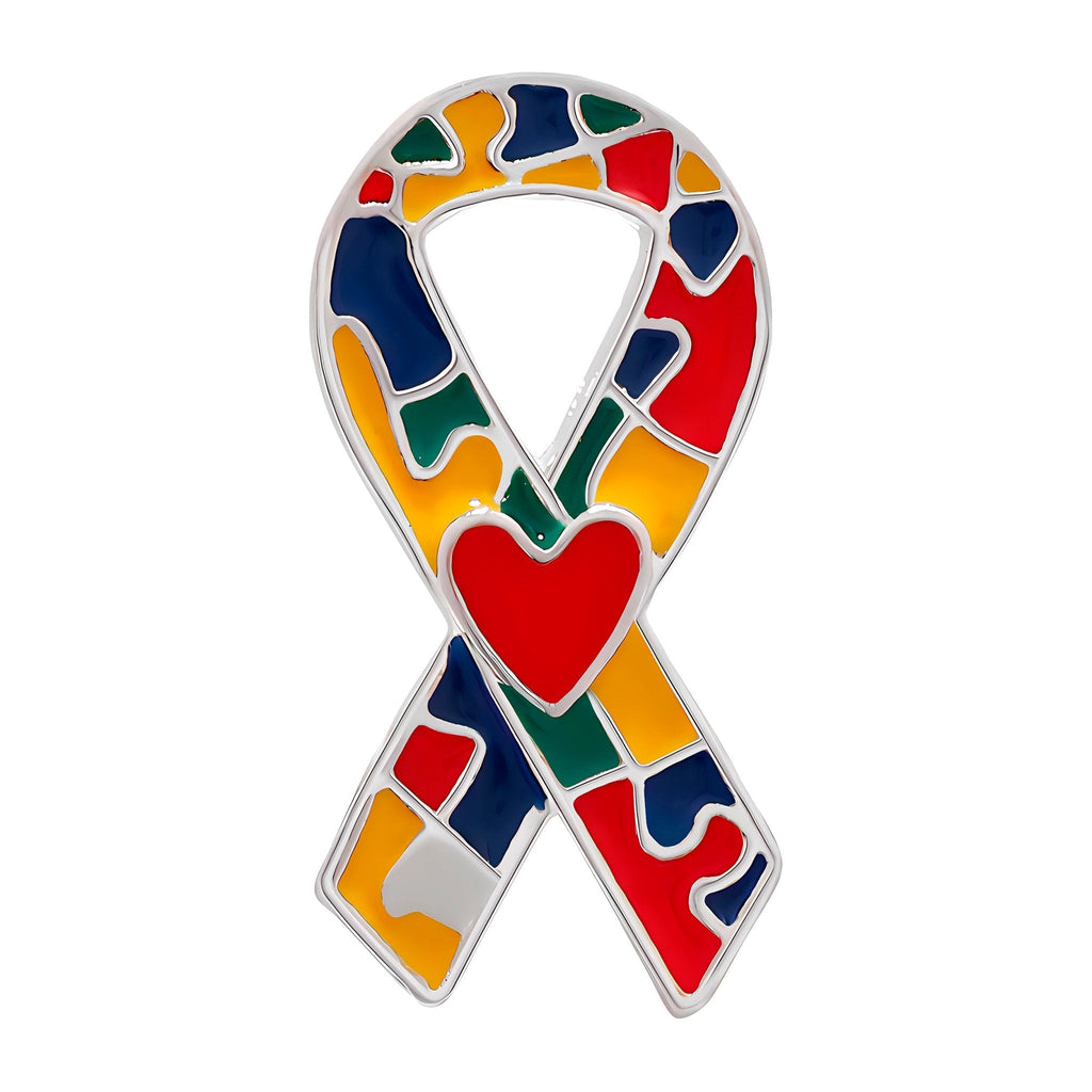 Autism Puzzle Ribbon with Heart Pins