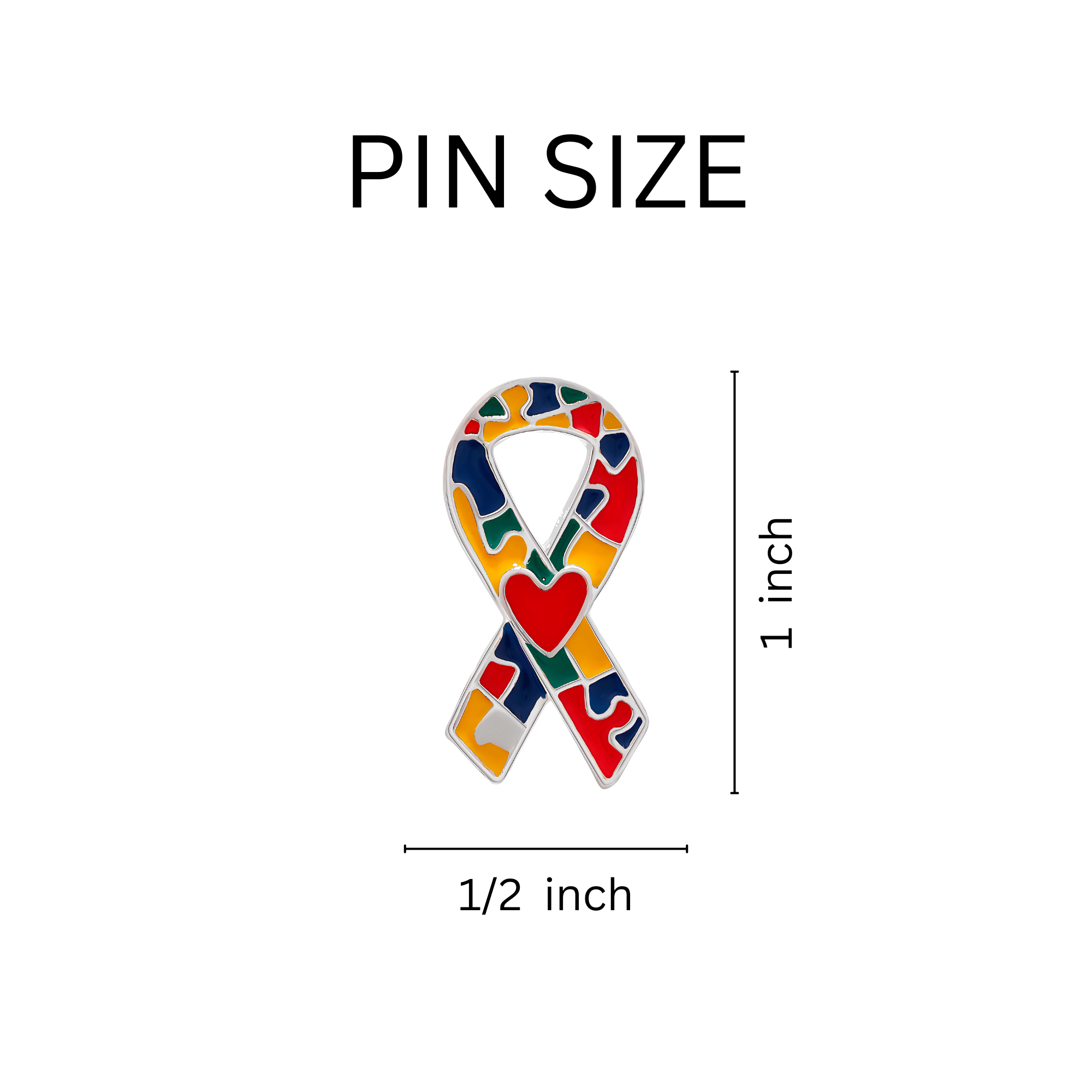Autism Puzzle Ribbon with Heart Pins