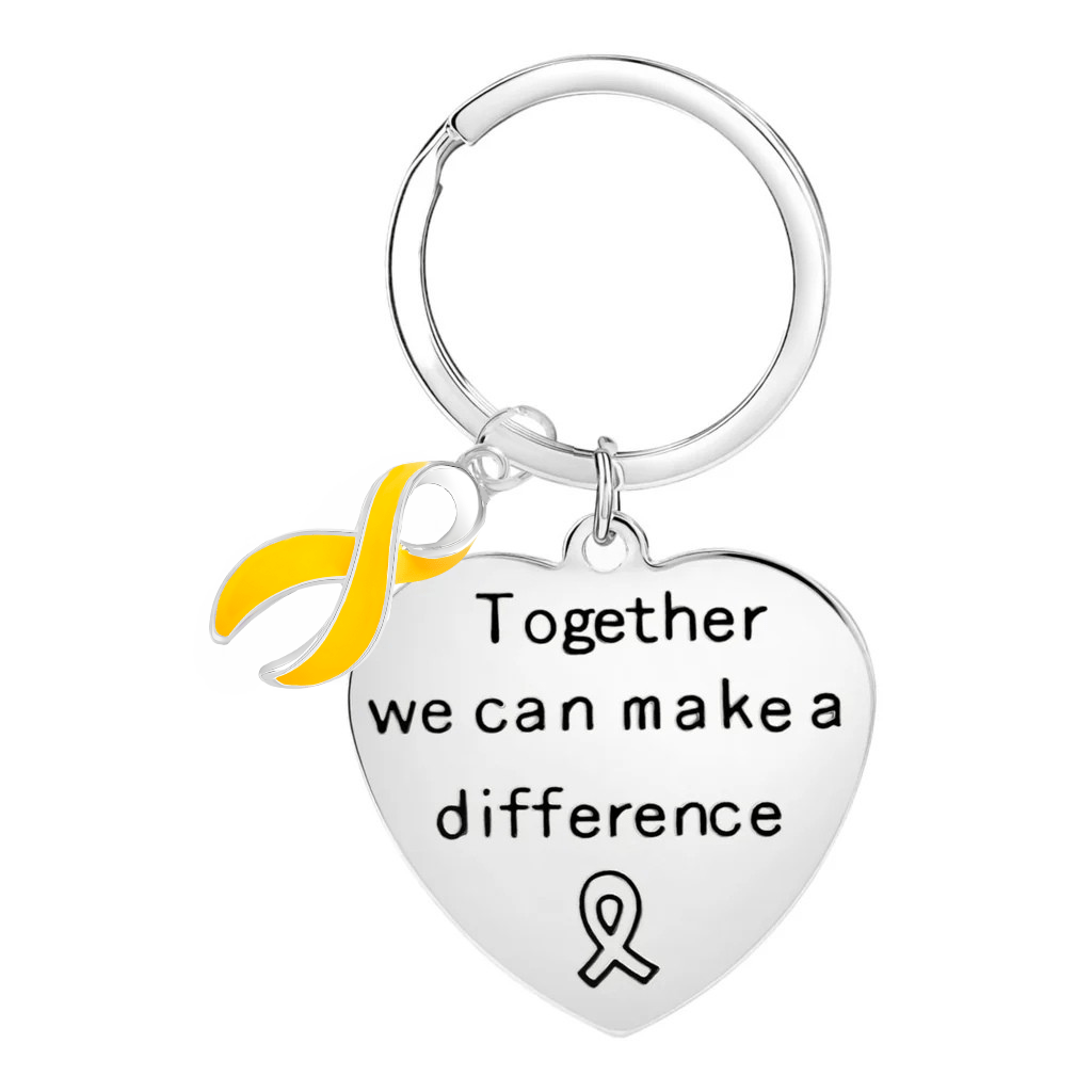 Big Heart Gold Ribbon Key Chains