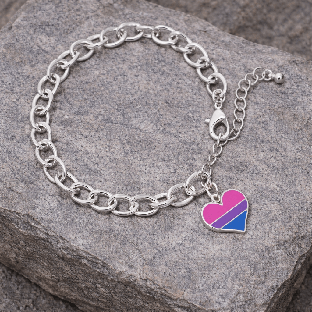 Bisexual Flag Heart Chunky Charm Bracelets