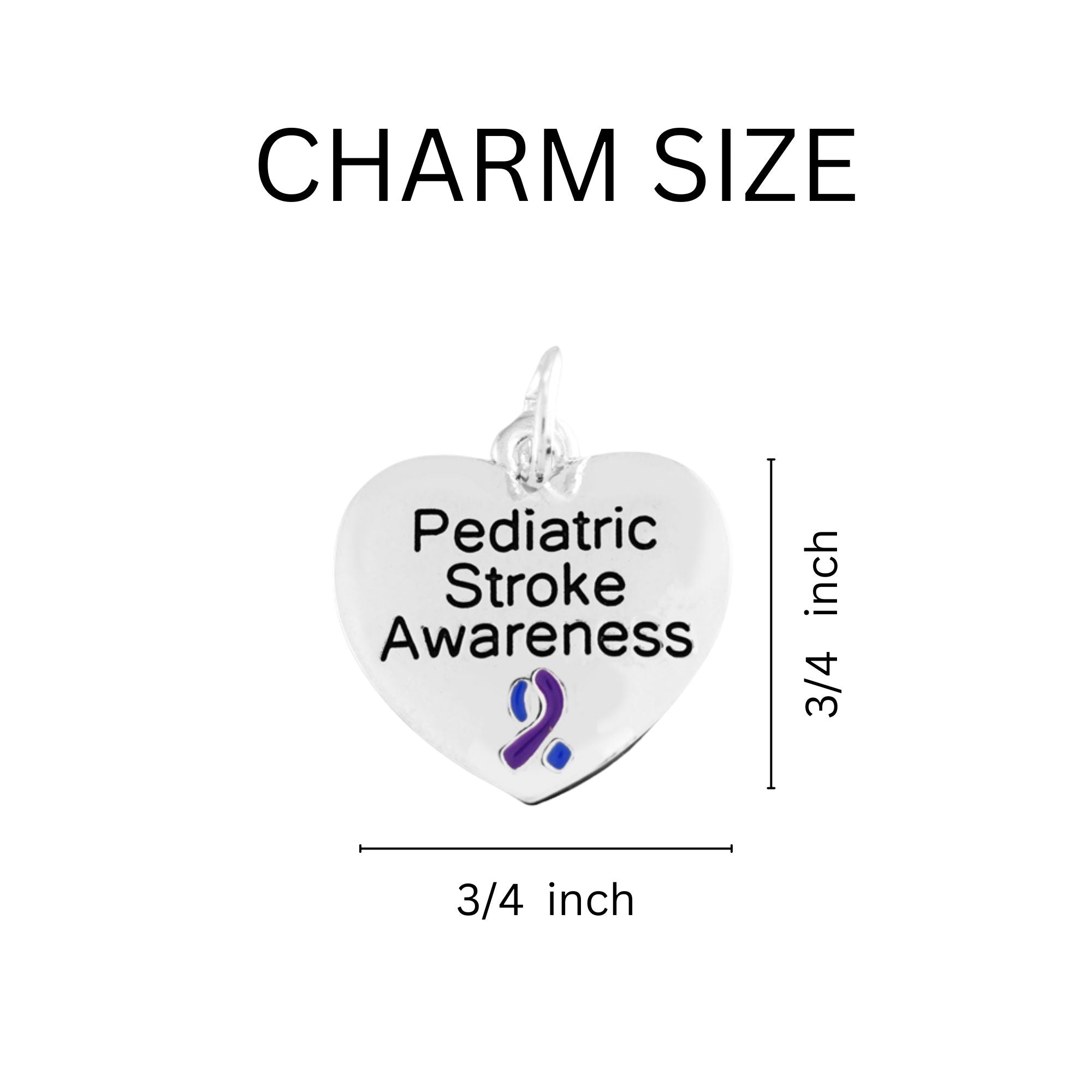Blue & Purple Ribbon Heart Charm Pediatric Stroke Awareness Retractable Bracelets
