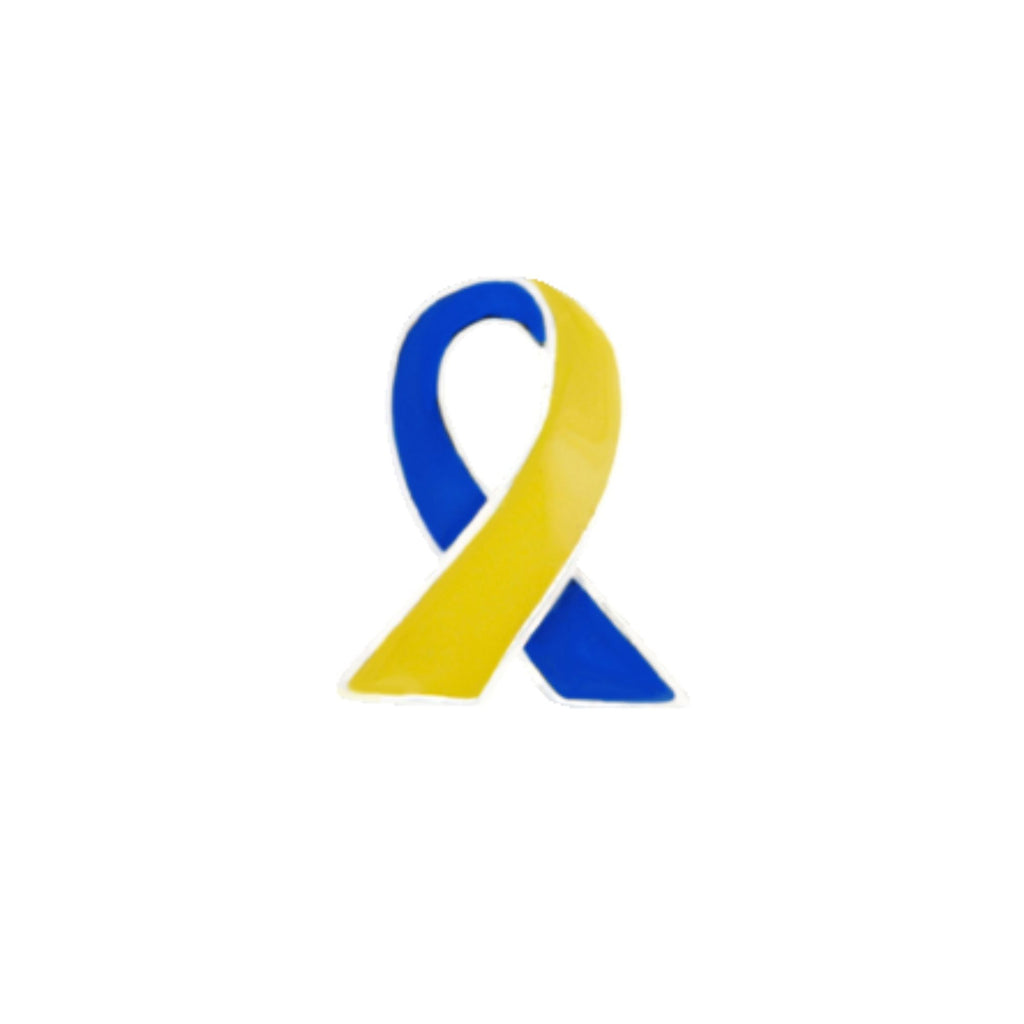 10 Pack Blue & Yellow Ribbon Lapel Pins
