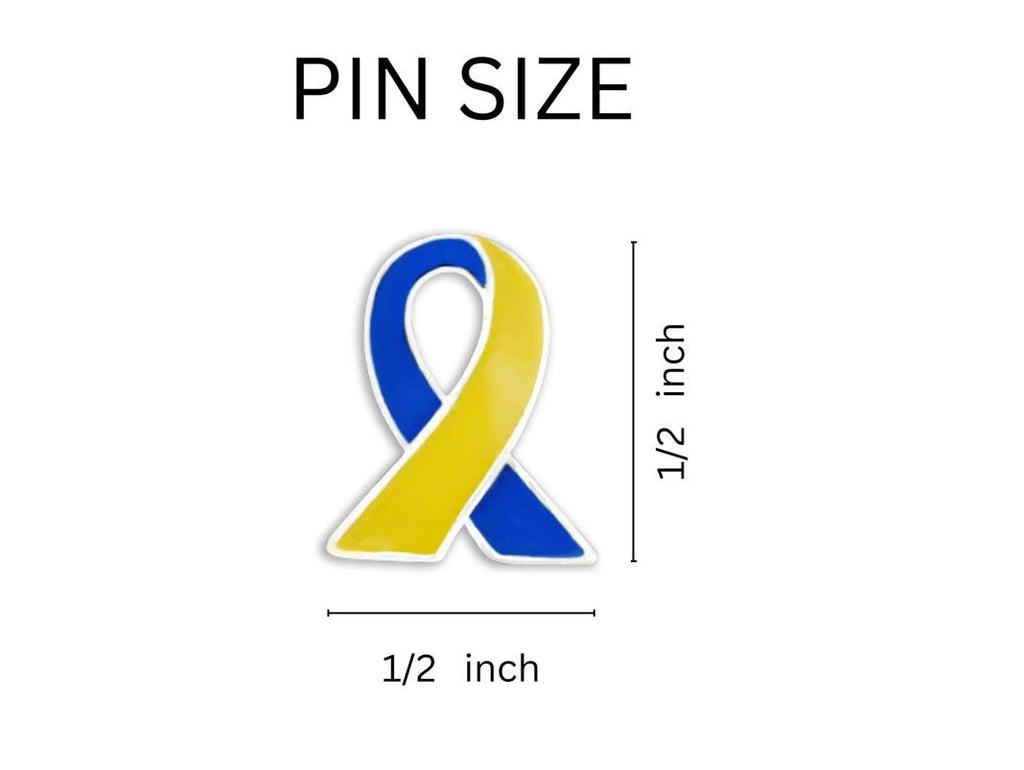 10 Pack Blue & Yellow Ribbon Lapel Pins