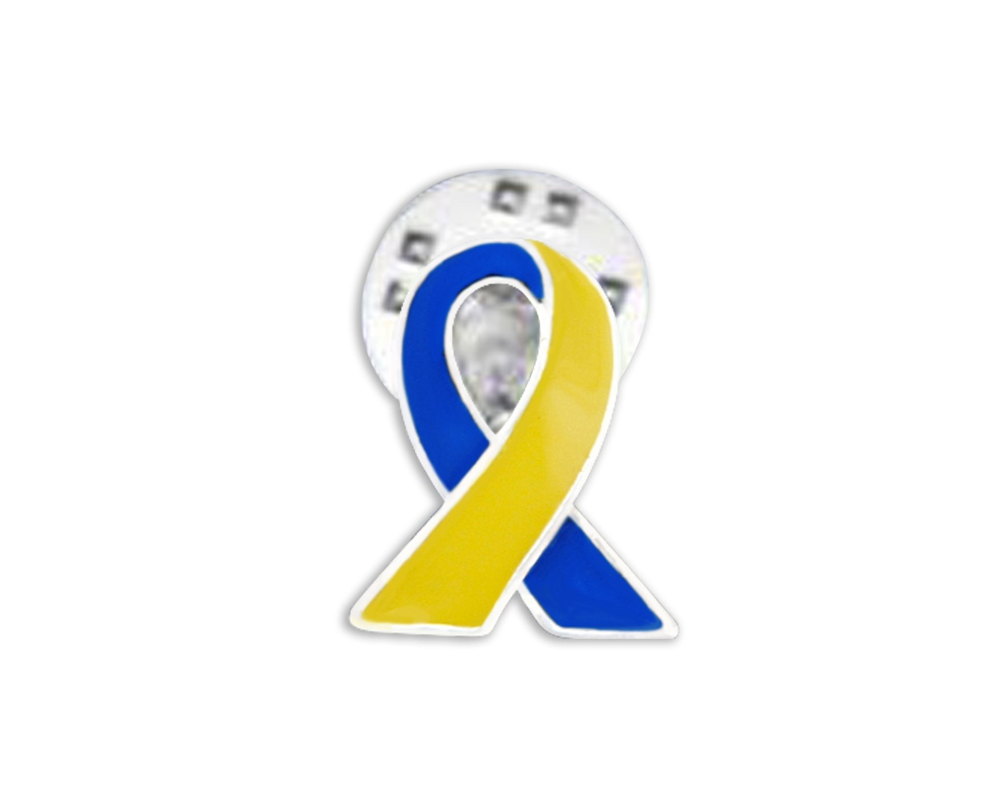 10 Pack Blue & Yellow Ribbon Lapel Pins