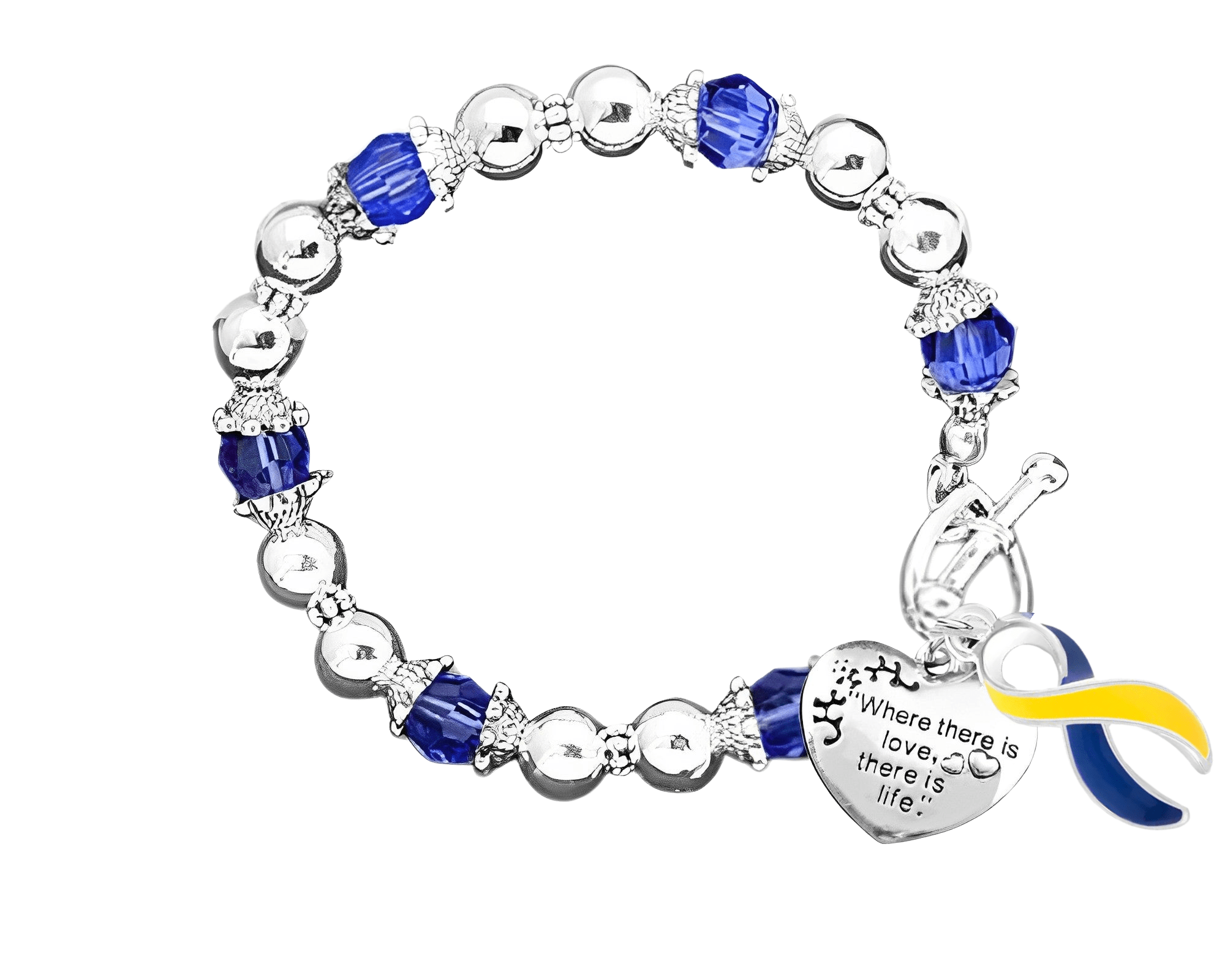 Blue & Yellow Ribbon Where There is Love Bracelets