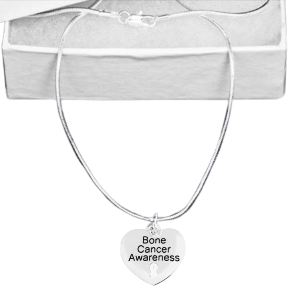 Bone Cancer Awareness Heart Charm Necklaces