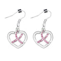 Breast Cancer Crystal Pink Ribbon Heart Hanging Earrings