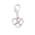 Breast Cancer Crystal Pink Ribbon Silver Heart Hanging Charms