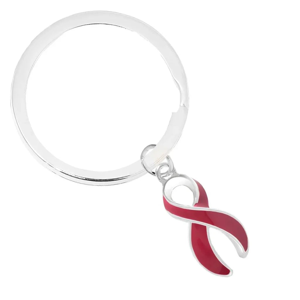 Burgundy Ribbon Awareness Split Ring Key Chains
