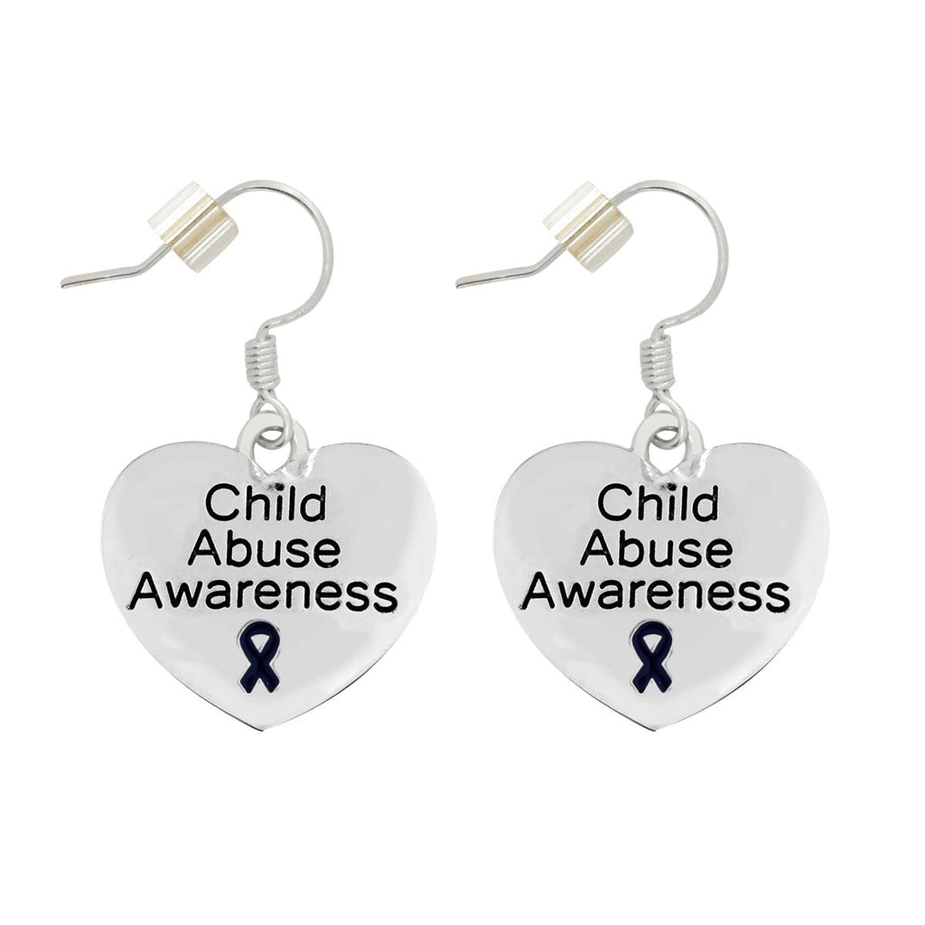 Child Abuse Awareness Dark Blue Ribbon Heart Charm Earrings