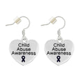 Child Abuse Awareness Dark Blue Ribbon Heart Charm Earrings