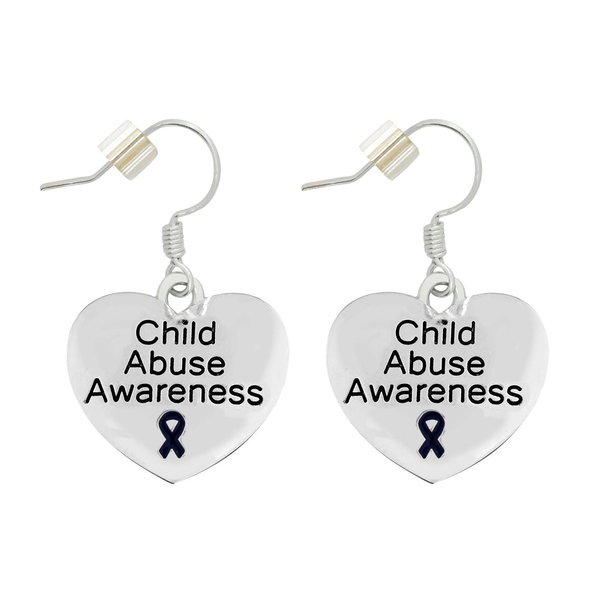 Child Abuse Awareness Dark Blue Ribbon Heart Charm Earrings