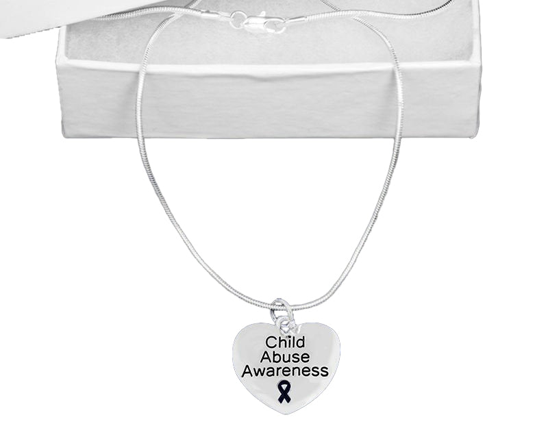 Child Abuse Awareness Dark Blue Ribbon Heart Charm Necklaces