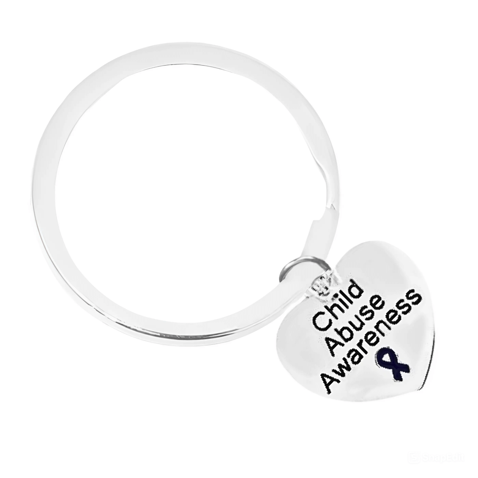 Child Abuse Awareness Dark Blue Ribbon Heart Charm Split Style Key Chains