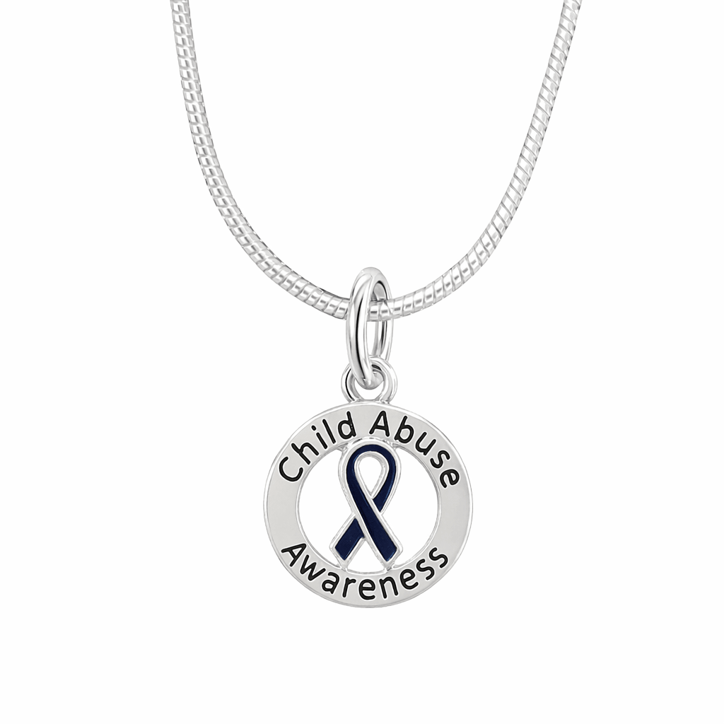 Child Abuse Awareness Dark Blue Ribbon Necklaces