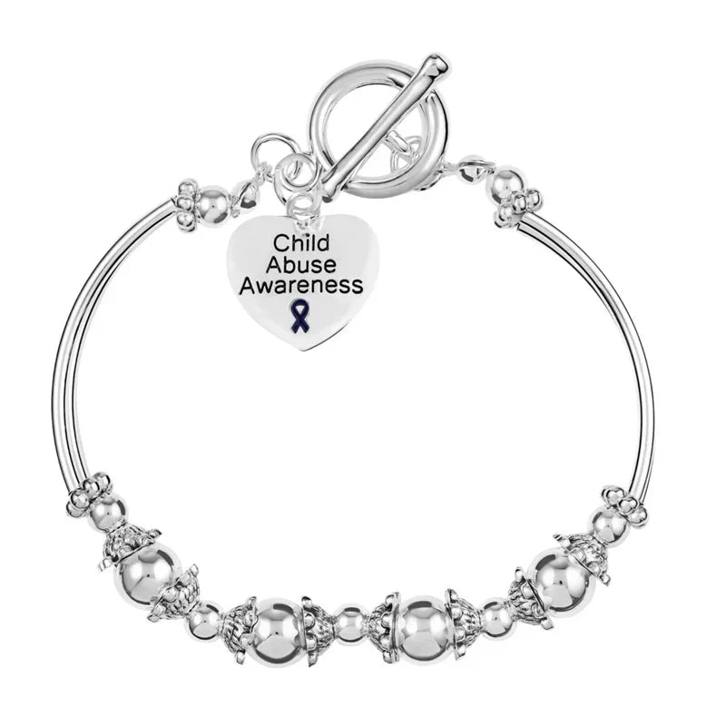 Child Abuse Awareness Heart Charm Partial Beaded Bracelet