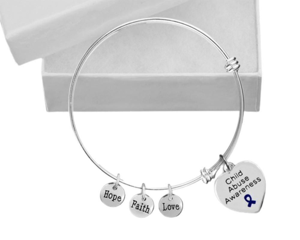 Child Abuse Awareness Heart Charm Retractable Bracelets