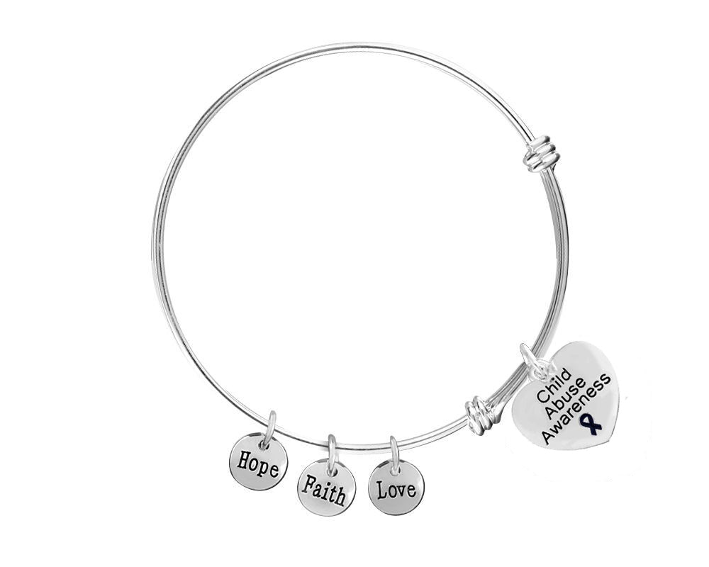 Child Abuse Awareness Large Heart Retractable Charm Bracelets