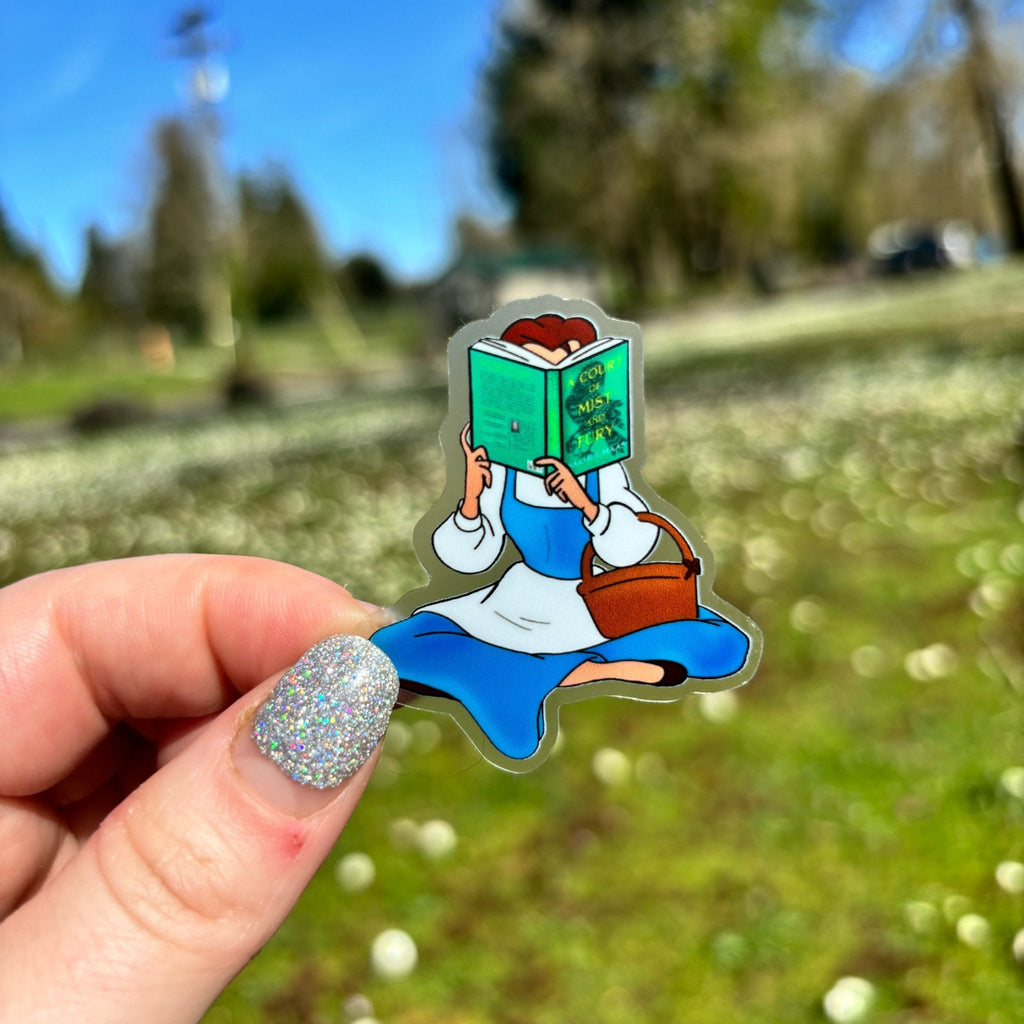 Clear Princess Reading A Court of Mist and Fury Sticker