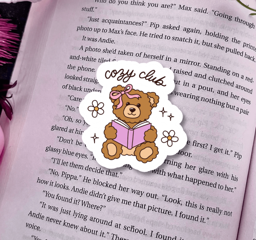 Cozy Club Bear Sticker – Durable Waterproof Bookish Decal