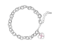 Crystal Pink Ribbon Heart Charm Silver Chunky Charm Bracelets