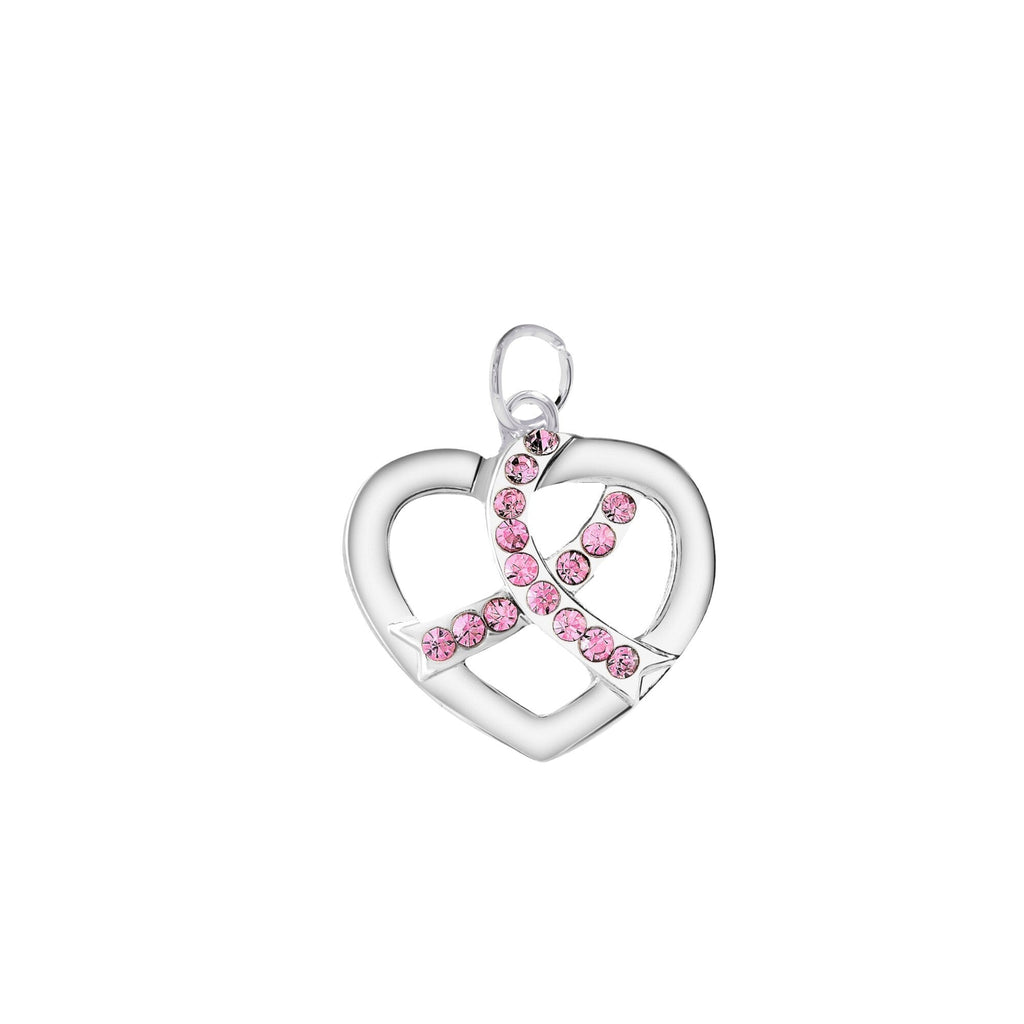 Crystal Pink Ribbon Silver Heart Charms