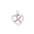 Crystal Pink Ribbon Silver Heart Charms